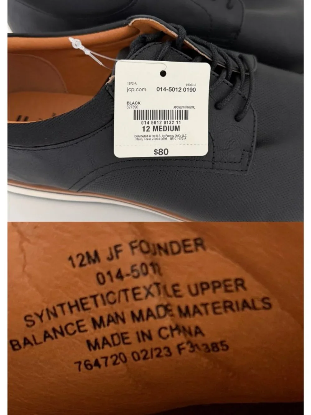 NWT JF J Ferrar Founder Memory Foam Casual Black Lace Up Oxford Shoes‎ Men's 12M